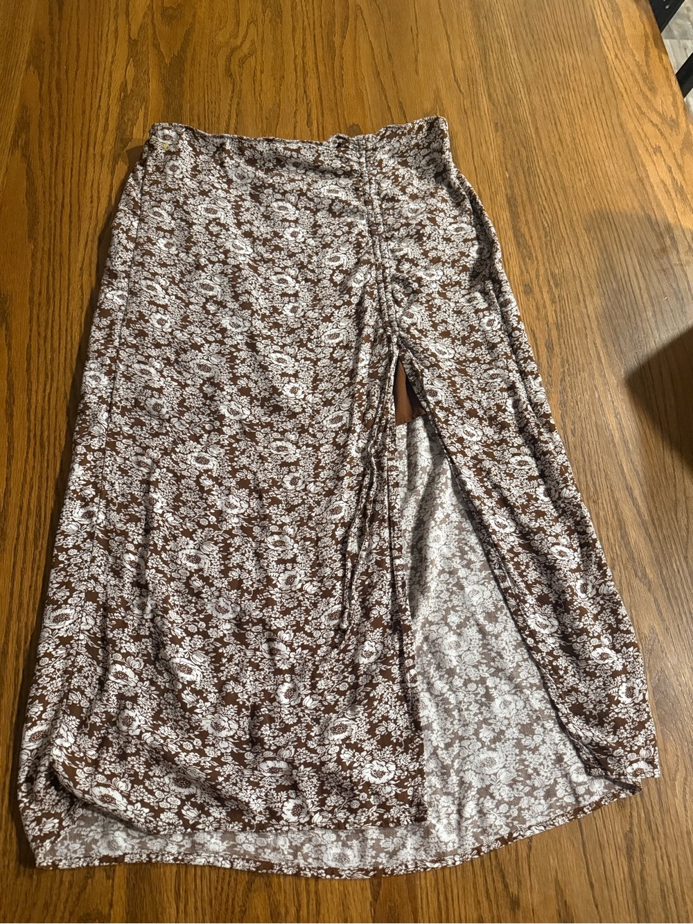 American Eagle Outfitters Brown and White Floral Maxi Skirt with Side Slit